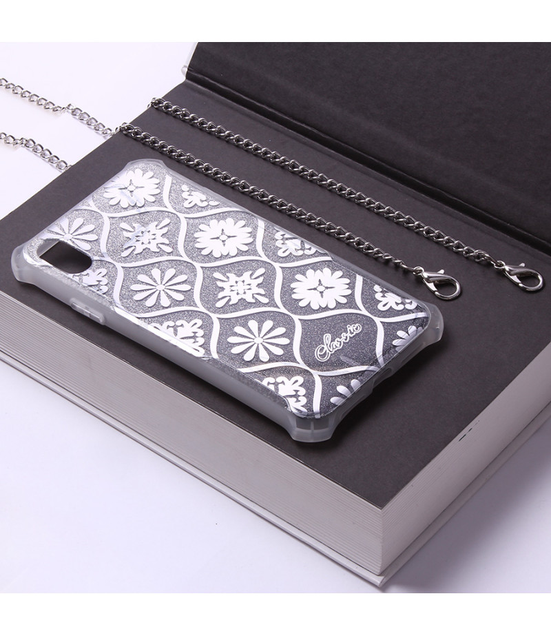 Crossbody-Handykette SILBER Elektroplattiertes Flash-Pulver imd für iPhone X/XS Art.:000692