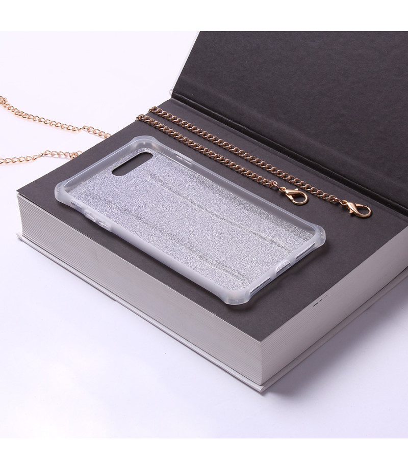 Crossbody-Handykette SILBER Elektroplattiertes Flash-Pulver imd für iPhone 7/8 Art.:000688