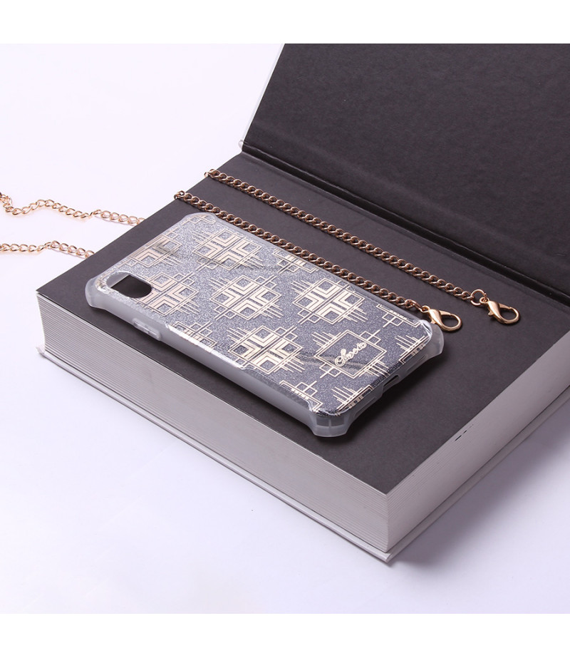 Crossbody-Handykette Gold Elektroplattiertes Flash-Pulver imd für iPhone X/XS Art.:000689
