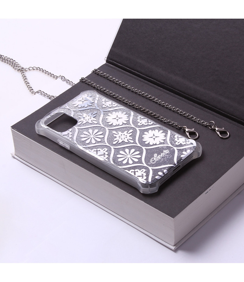 Crossbody-Handykette SILBER Elektroplattiertes Flash-Pulver imd für iPhone 11 Pro Art.:000692
