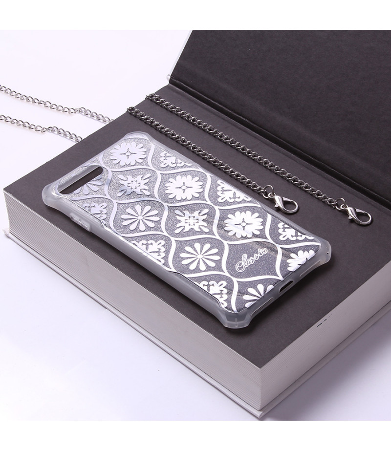 Crossbody-Handykette SILBER Elektroplattiertes Flash-Pulver imd für iPhone 7/8 Art.:000692