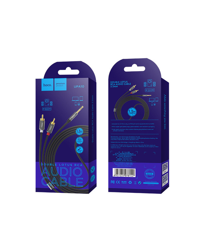 Hoco UPA10 double lotus rca audio cable 3.5mm, Art.:000787