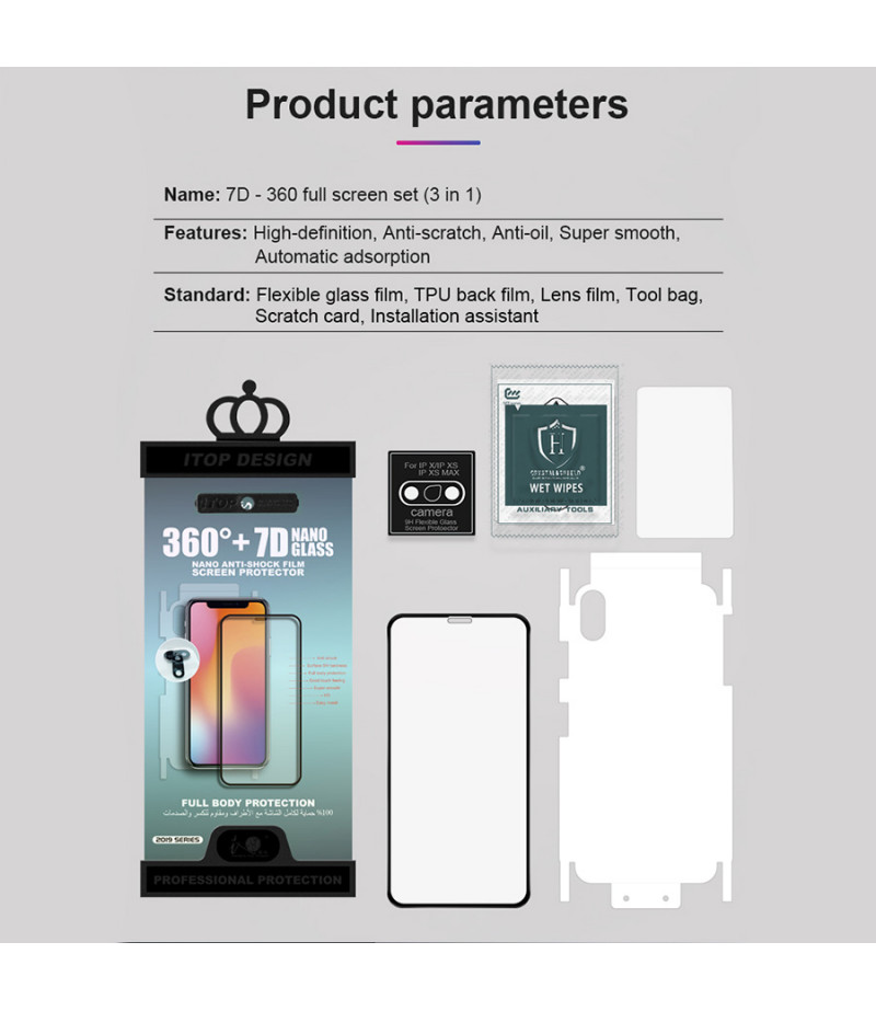 360 grad 7D Full Cover Nano 3-in-1 Glass für iPhone 7/8 (Front + Back), Art.:000303-1
