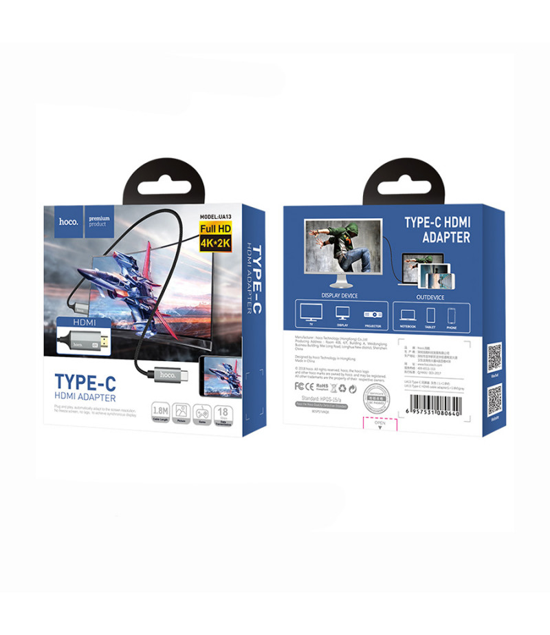 Hoco UA13 Typ-C HDMI Cabel Adapter 1.8m, Art.:000405