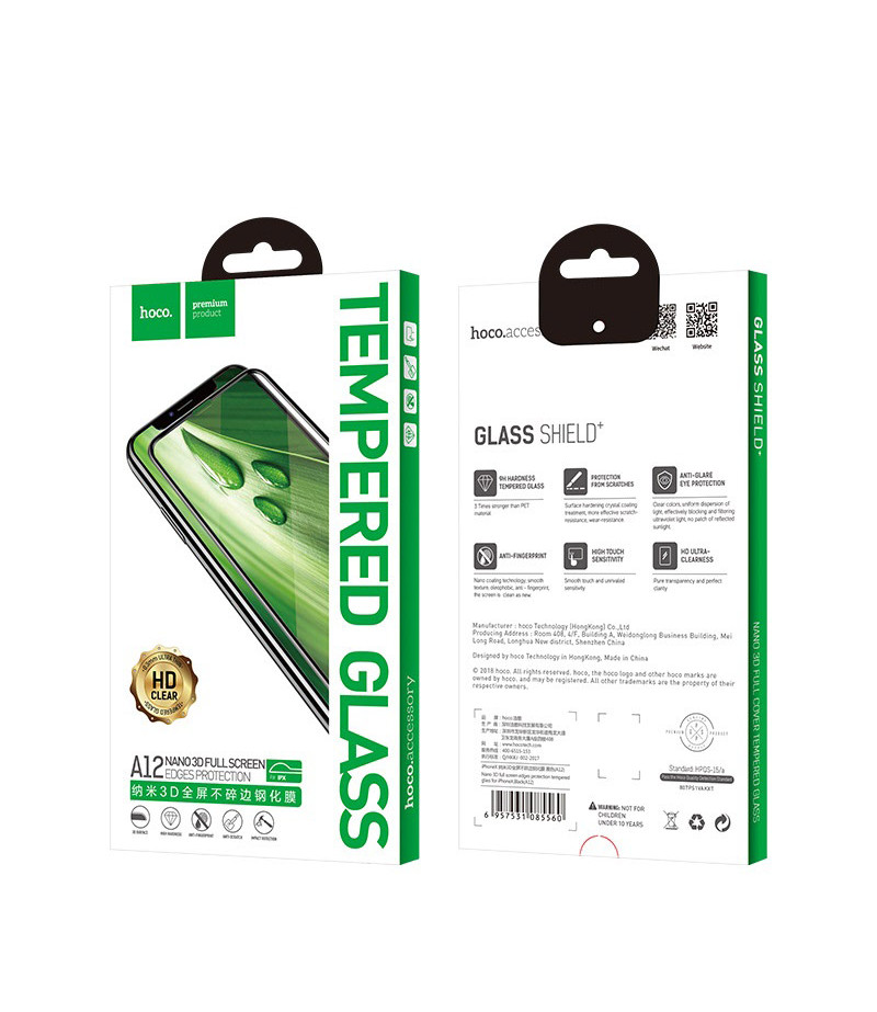 Hoco Nano 3D Full Screen Edges Protection Tempered Glass für iPhone X/Xs / 11 Pro (A12), Art.:000169