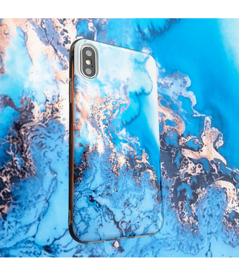 Blue und Gold Liquid Marble Print Case für iPhone 6/6s Plus, Art.:000369