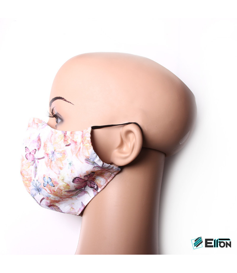 2 Layer Washable Butterfly Mask with attached earbands and extra filter pocket, Art.:000717