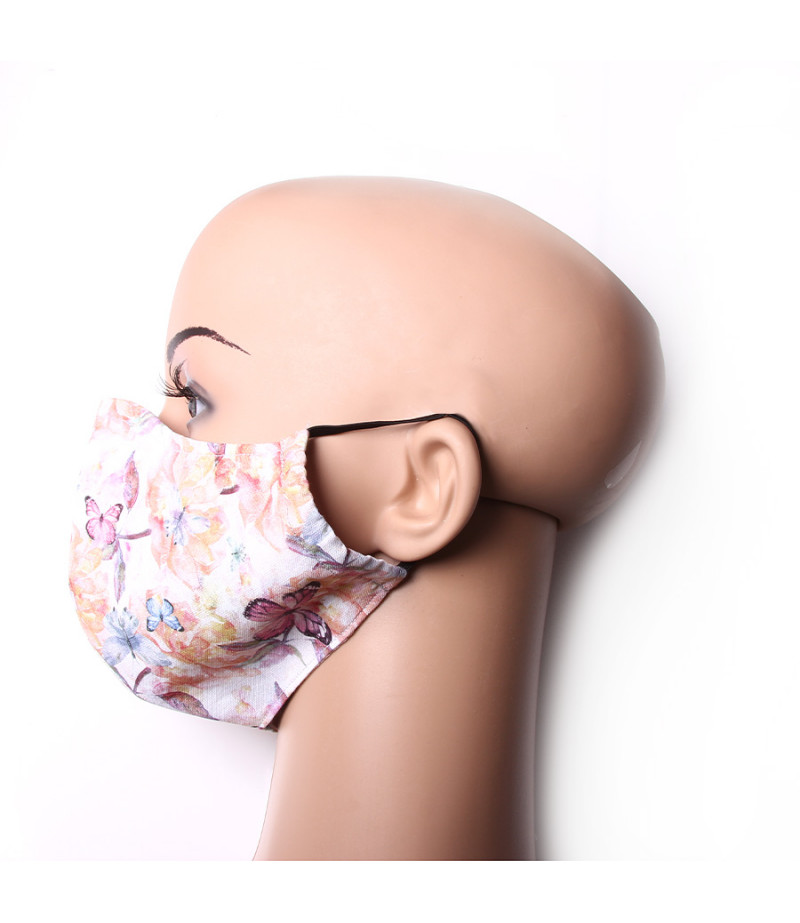 2 Layer Washable Butterfly Mask with attached earbands and extra filter pocket, Art.:000717
