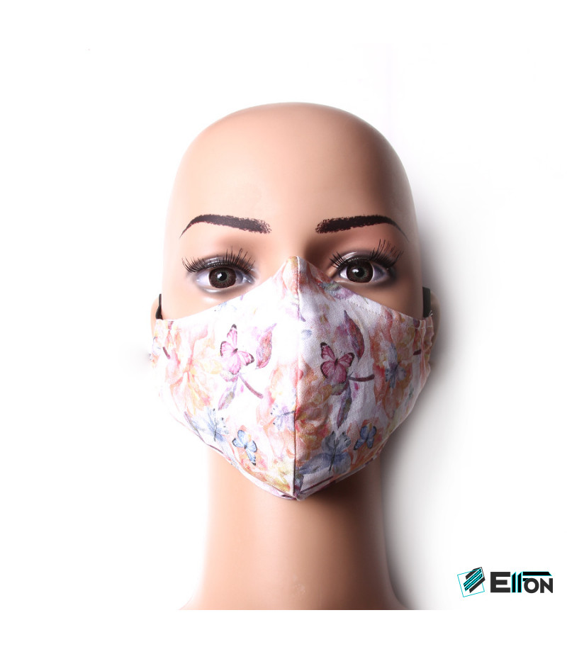 2 Layer Washable Butterfly Mask with attached earbands and extra filter pocket, Art.:000717
