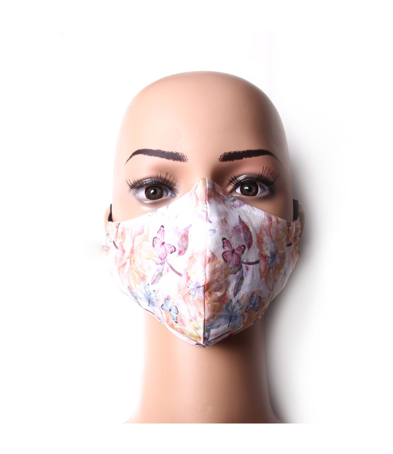 2 Layer Washable Butterfly Mask with attached earbands and extra filter pocket, Art.:000717