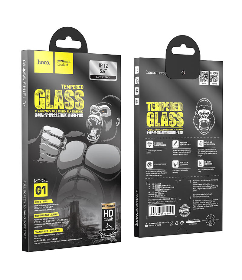 Hoco Flash Attach Full Screen HD Tempered Glass für iPhone 12 Mini (5,4) (G1), Art.:000173